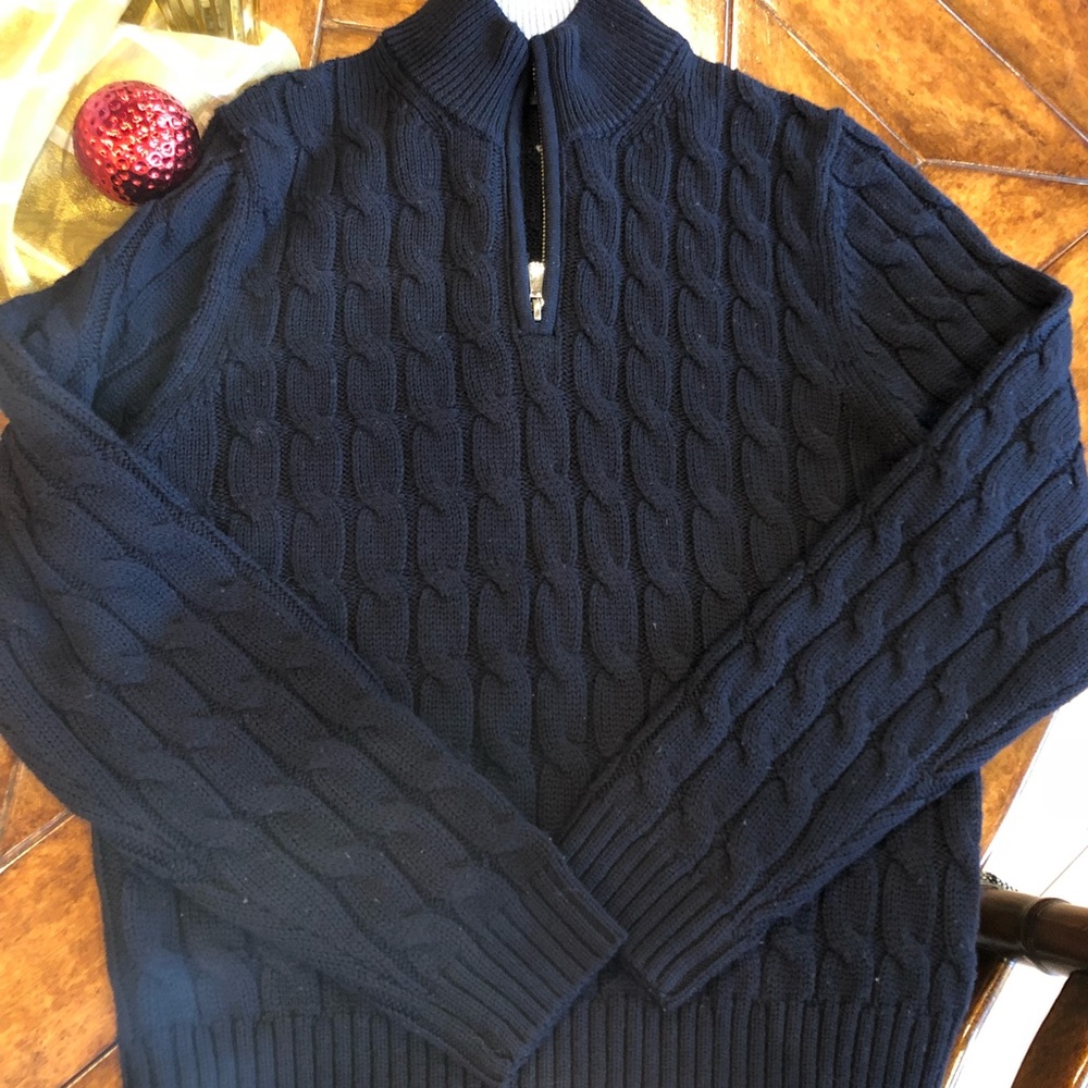 Boys navy blue cable knit 100% merino wool sweater